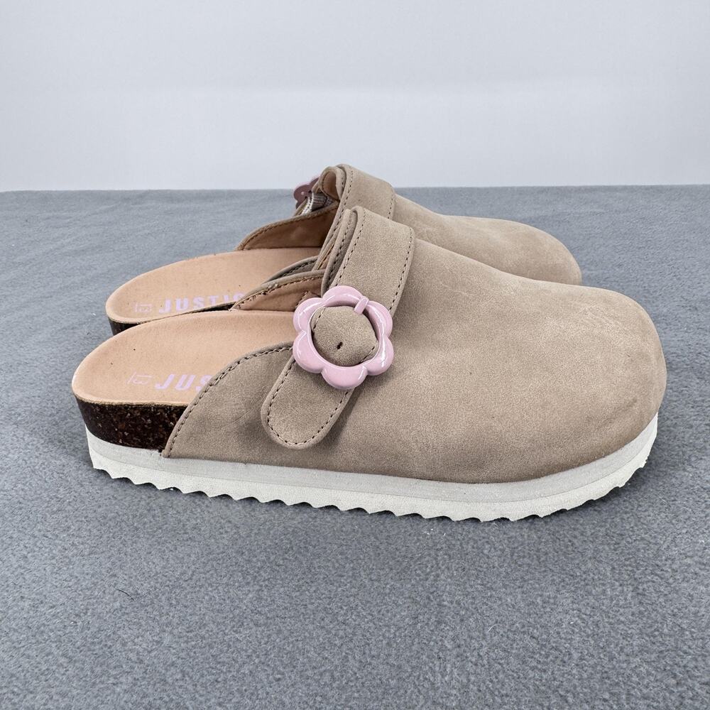 Justice Clog Shoes Girls Size 13 Beige Flower Buckle Slip On Platform Mules